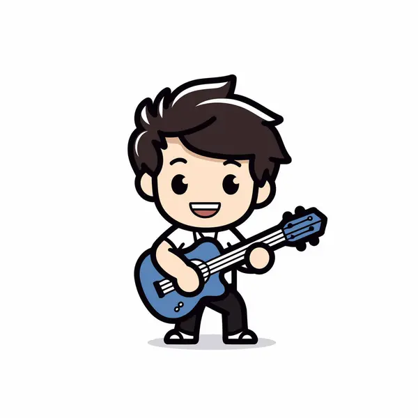 Boy Playing Guitar Cute Cartoon Vector Illustration — Stock Vector