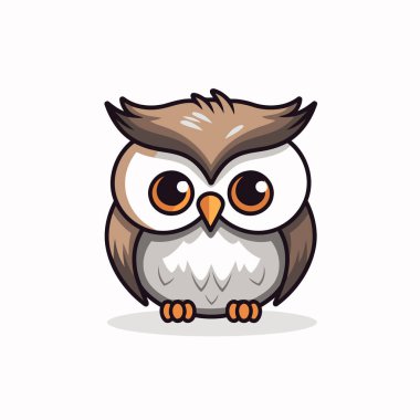 Beyaz arka planda izole edilmiş sevimli baykuş çizgi film maskotu. Vektör illüstrasyonu.