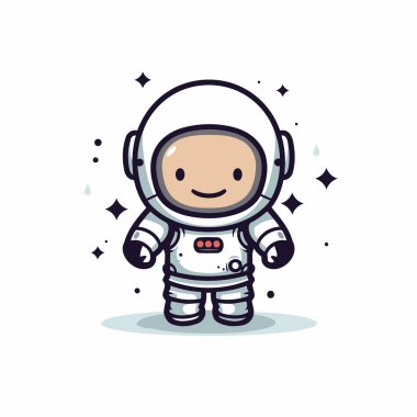 Astronot çizgi film karakteri. Vektör çizimi. Şirin kozmonot simgesi.