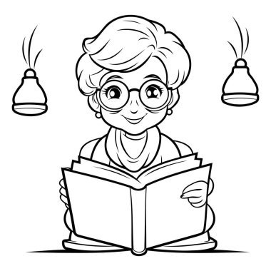 Siyah ve Beyaz Çocuk Çizgi Filmi Bir Kitap veya Kitap Boyama Kitabı Okuma