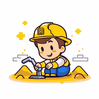 Şirin Çocuk İnşaat İşçisi - Vektör rolünde