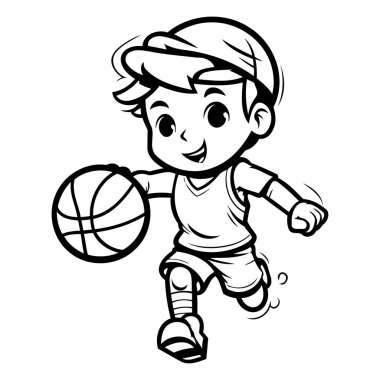 Beyaz arka planda basketbol oynayan bir çocuğun canlandırması.