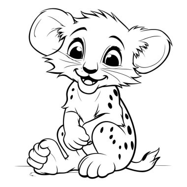 Çita - Siyah ve Beyaz Çizgi Film İllüstrasyonu. Renk Kitabı