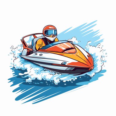 Jet Ski. Sudaki bir jet skinin vektör çizimi.