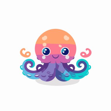 Beyaz arka planda izole edilmiş şirin çizgi film ahtapot karakter vektörü ilüstrasyonu.