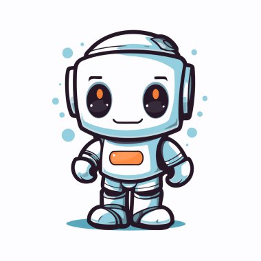 Sevimli çizgi film robotu. Vektör çizimi. Beyaz arkaplanda izole.