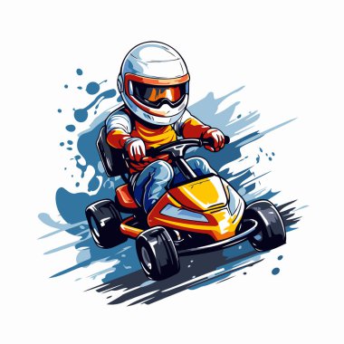 Çizgi film karting yarışçısı. Beyaz arkaplanda vektör illüstrasyonu.