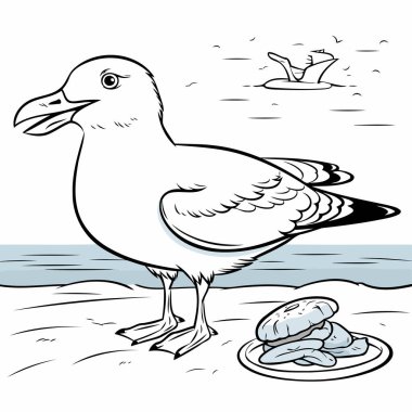 Deniz kıyısındaki martı. Vektör illüstrasyonu vinil kesim için hazır.