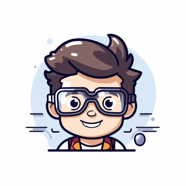 Gözlüklü sevimli çocuk. Düz bir şekilde vektör illüstrasyonu.