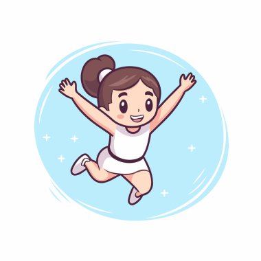 Havaya zıplayan neşeli küçük kız. Vektör illüstrasyonu.