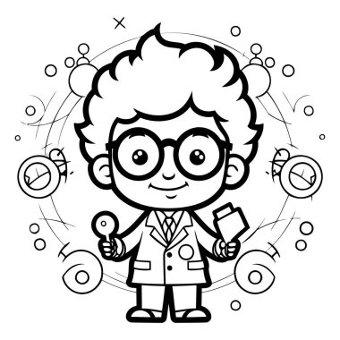 Siyahi ve Beyaz Bilim Adamı veya Profesör Boyama Kitabı Çizimi