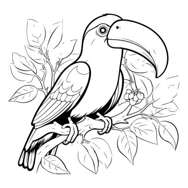 Bir dalda oturan tropik bir kuş tütünü. Yetişkinler için boyama kitabı.
