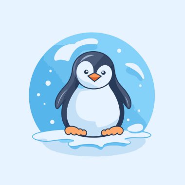 Buzda sevimli bir penguen. Düz bir şekilde vektör illüstrasyonu