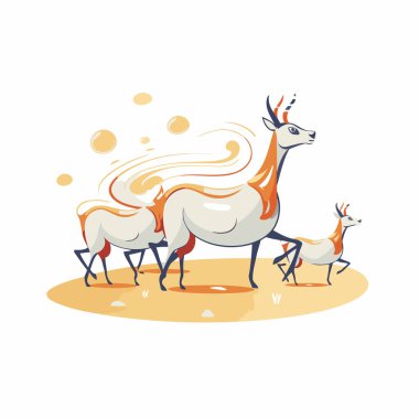 Beyaz arka planda sevimli lama ve zürafa çizgi film vektörü illüstrasyonu