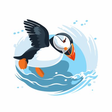 Denizde uçan martı. Çizgi film tarzında vektör illüstrasyonu