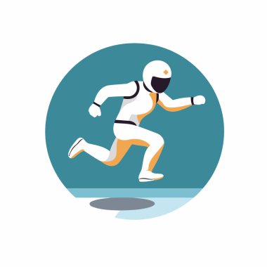 Astronot kaçıyor. Beyaz arkaplanda düz biçim vektör illüstrasyonu.