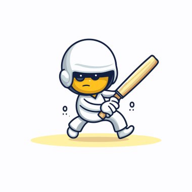 Sopalı kriket oyuncusu. Çizgi film tarzında vektör illüstrasyonu.