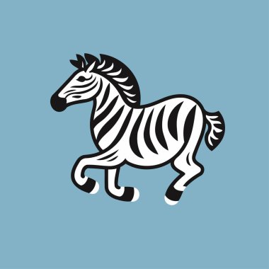 Zebra ikonu. Vektör çizimi. Mavi arkaplanda izole.