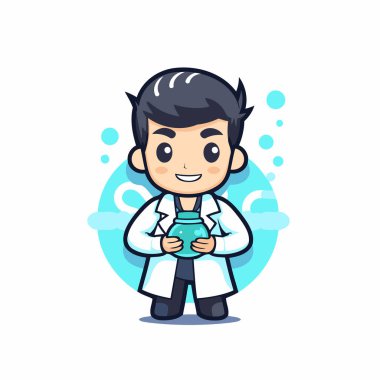 Beyaz arka planda sevimli bilim adamı çizgi film karakteri illüstrasyonu