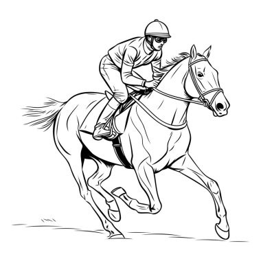 At yarışı. At üstünde jokey. Vektör illüstrasyonu.