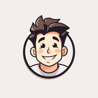 Çemberdeki yakışıklı gülümseyen adam. Çizgi film tarzında vektör illüstrasyonu.