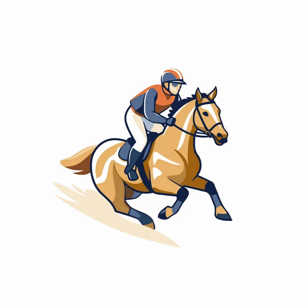 Jockey Riding Horse Equestrian Sport Vector Illustration White Background — Stock Vector