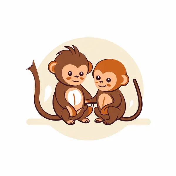 Słodka Małpa Małpa Siedzą Razem Ilustracja Wektora Stylu Kreskówki — Wektor stockowy