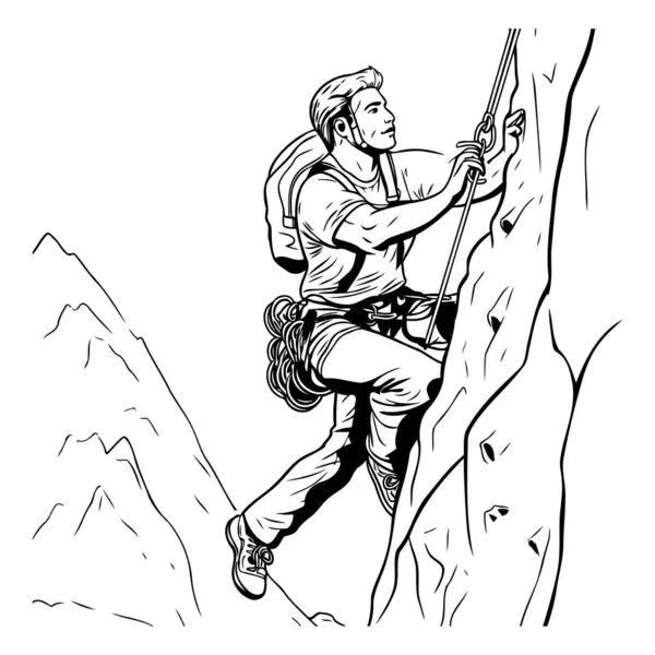 登山者爬上悬崖 可用于切割乙烯的矢量图解 — 图库矢量图片
