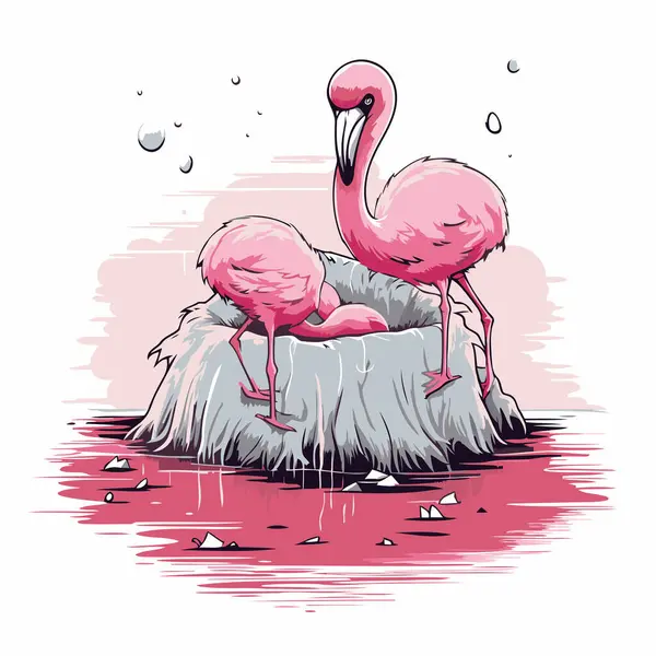Pink Flamingo Water Vector Illustration White Background — Stock Vector