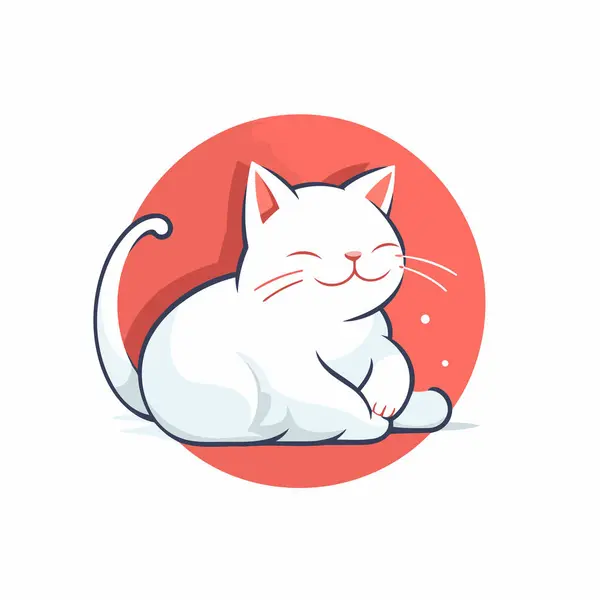 かわいい白い猫が床に座っている 漫画スタイルのベクトルイラスト — ストックベクタ