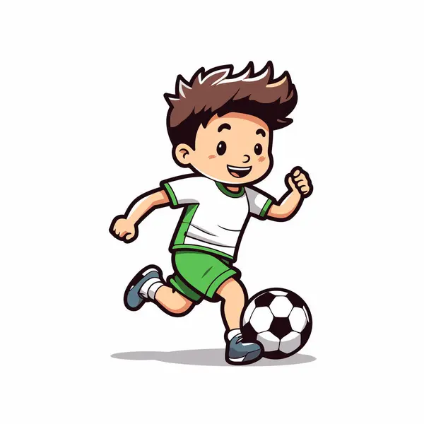Cartoon Fußballer Läuft Mit Ball Auf Weißem Hintergrund Vektorillustration — Stockvektor