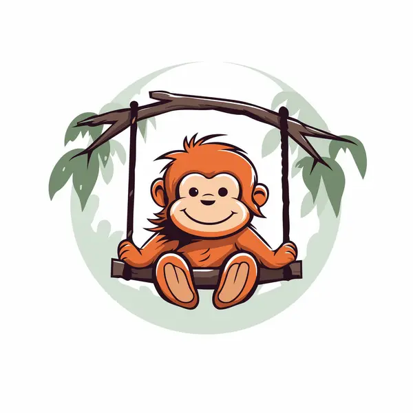 Monkey Sitting Swing Vector Illustration Cartoon Style — Stock Vector