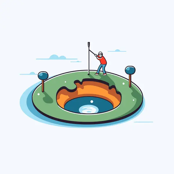 Golf Course Vector Illustration Flat Design Style People Playing Golf — Stock Vector