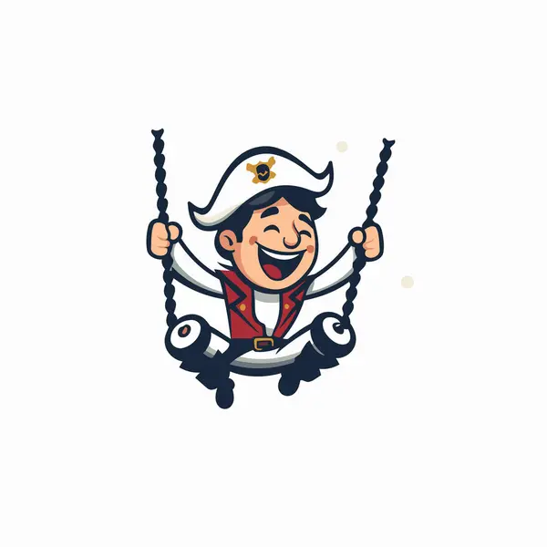Cute Cartoon Pirate Character Swinging Swing Vector Illustration — Stock Vector