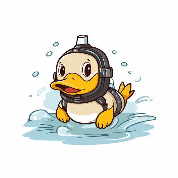 Vector Illustration Cute Penguin Helmet Diving Mask — Stock Vector