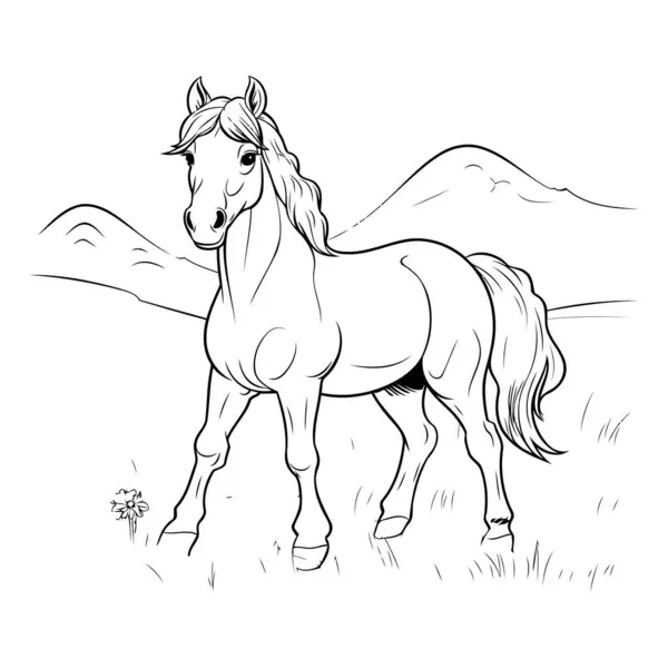 Horse Meadow Sketch Your Design Vector Illustration — Stock Vector