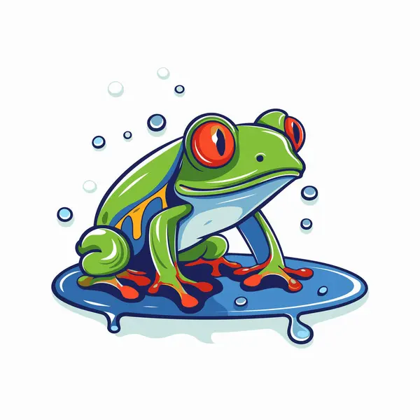 Frog Surfboard Vector Illustration Isolated White Background — Stock Vector