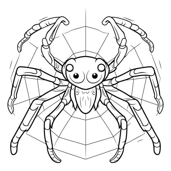 Musta Valkoinen Hämähäkki Sarjakuva Maskotti Kuvitus Värityskirja — vektorikuva