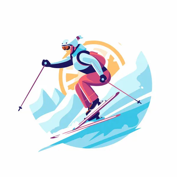 Esquiador Esquiando Cuesta Abajo Deporte Invierno Ilustración Vectorial Estilo Plano — Archivo Imágenes Vectoriales