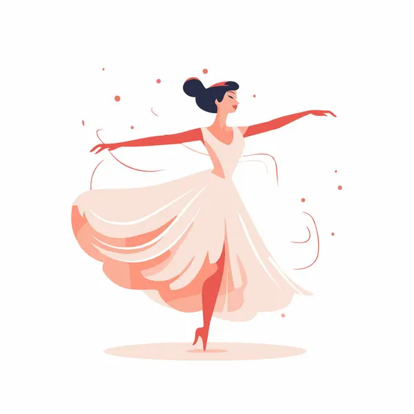 Mooie Ballerina Een Witte Jurk Dansende Vector Illustratie — Stockvector