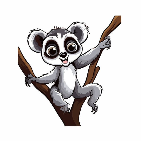 Cute cartoon koala on a tree branch. Vector illustration.