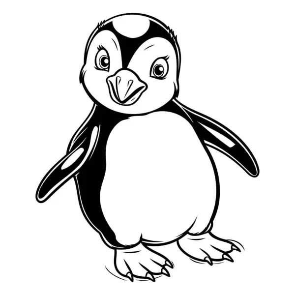 Pinguin Schwarz Weiß Vektorillustration Isoliert Auf Weißem Hintergrund — Stockvektor