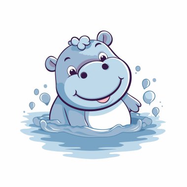Sudaki sevimli su aygırı. Beyaz arkaplanda vektör illüstrasyonu.