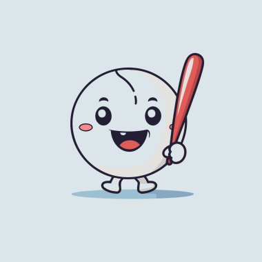 Mavi arka planda beyzbol sopası olan çizgi film beyzbol topu..