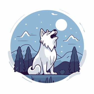 Ormandaki şirin, iri kıyım bir köpek. Vektör illüstrasyonu.