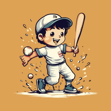 Beyzbol oyuncusu, beysbol sopası ve beysbol sopası. Vektör illüstrasyonu.