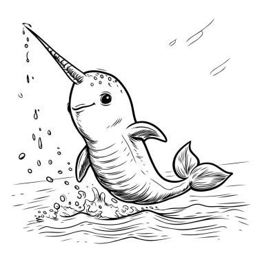 Denizde yüzen bir deniz gergedanı karikatürü..