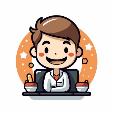 Suşi Yiyen Yakışıklı Çocuk - Vektör Karakter Çizim Tasarımı