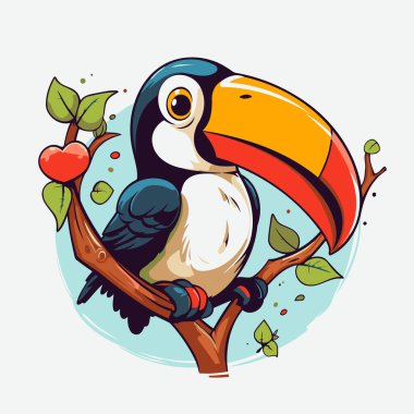 Bir dalda oturan sevimli bir çizgi roman. Vektör illüstrasyonu.