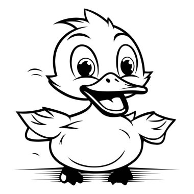 Duck - Renklendirme Kitabı için Siyah ve Beyaz Çizgi Film Çizimi